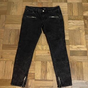 kooples woman’s size 30 skinny ankle jean with zip detail black grey distressed